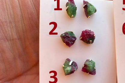 Tiny Raw Ruby Zoisite Gemstone Stud Earrings, Sterling Silver Earrings, Rough Gemstone, Prong Stud, Healing Crystal Earring, Gift for Girls