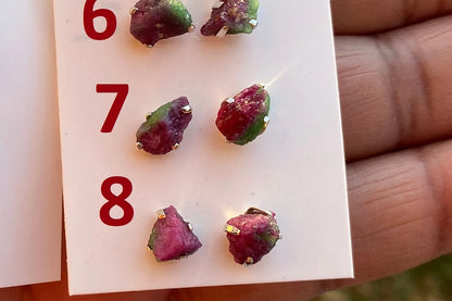 Tiny Raw Ruby Zoisite Gemstone Stud Earrings, Sterling Silver Earrings, Rough Gemstone, Prong Stud, Healing Crystal Earring, Gift for Girls