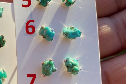Tiny Raw Turquoise Stud Earrings, Elegant, Dainty, Stylish Natural Stone Stud Earring, Sterling Silver Earring Stud, Raw Stone Stud For Girl