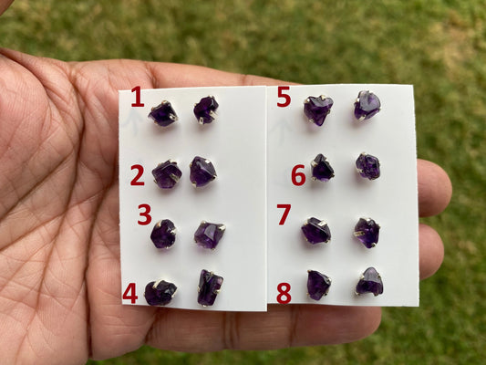 Tiny Rough Amethyst Sterling Silver Earring, Raw Prong Set Stud Earrings, Amethyst Stud Earring, February Birthstone, Small Gemstone Earring