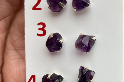 Tiny Rough Amethyst Sterling Silver Earring, Raw Prong Set Stud Earrings, Amethyst Stud Earring, February Birthstone, Small Gemstone Earring