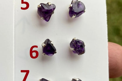 Tiny Rough Amethyst Sterling Silver Earring, Raw Prong Set Stud Earrings, Amethyst Stud Earring, February Birthstone, Small Gemstone Earring