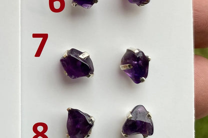 Tiny Rough Amethyst Sterling Silver Earring, Raw Prong Set Stud Earrings, Amethyst Stud Earring, February Birthstone, Small Gemstone Earring