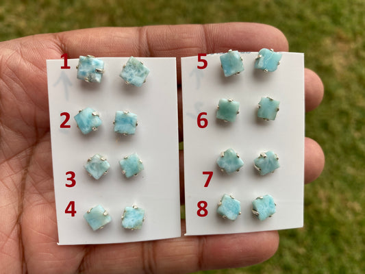 Tiny Rough Larimar Sterling Silver Stud Earrings, Larimar Earring, Larimar Jewelry, Raw Larimar Stone, Raw Larimar Slab, Raw Larimar Crystal