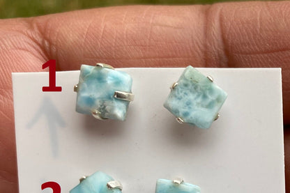 Tiny Rough Larimar Sterling Silver Stud Earrings, Larimar Earring, Larimar Jewelry, Raw Larimar Stone, Raw Larimar Slab, Raw Larimar Crystal