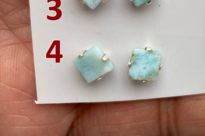Tiny Rough Larimar Sterling Silver Stud Earrings, Larimar Earring, Larimar Jewelry, Raw Larimar Stone, Raw Larimar Slab, Raw Larimar Crystal