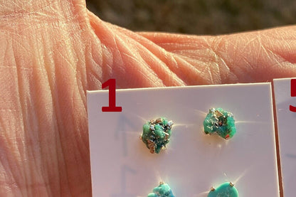 Tiny Rough Natural Turquoise Stud  Earrings, Sterling Silver, Blue Stone Earring, Turquoise Jewelry, Prong Stud Earring, December Birthstone