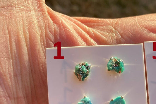 Tiny Rough Natural Turquoise Stud  Earrings, Sterling Silver, Blue Stone Earring, Turquoise Jewelry, Prong Stud Earring, December Birthstone