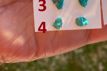 Tiny Rough Natural Turquoise Stud  Earrings, Sterling Silver, Blue Stone Earring, Turquoise Jewelry, Prong Stud Earring, December Birthstone