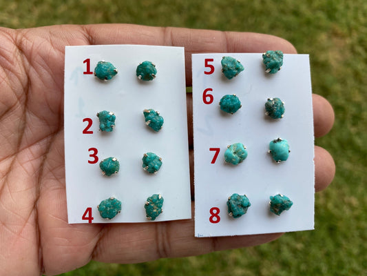 Tiny Rough Natural Turquoise Stud  Earrings, Sterling Silver, Blue Stone Earring, Turquoise Jewelry, Prong Stud Earring, December Birthstone