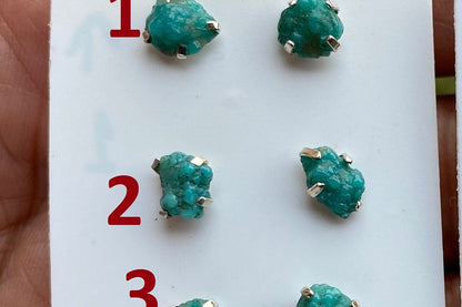 Tiny Rough Natural Turquoise Stud  Earrings, Sterling Silver, Blue Stone Earring, Turquoise Jewelry, Prong Stud Earring, December Birthstone