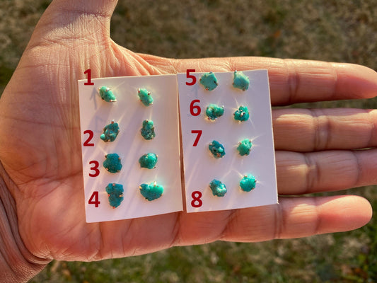 Tiny Rough Natural Turquoise Stud  Earrings, Sterling Silver, Blue Stone Earring, Turquoise Jewelry, Prong Stud Earring, December Birthstone