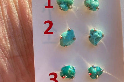 Tiny Rough Natural Turquoise Stud  Earrings, Sterling Silver, Blue Stone Earring, Turquoise Jewelry, Prong Stud Earring, December Birthstone