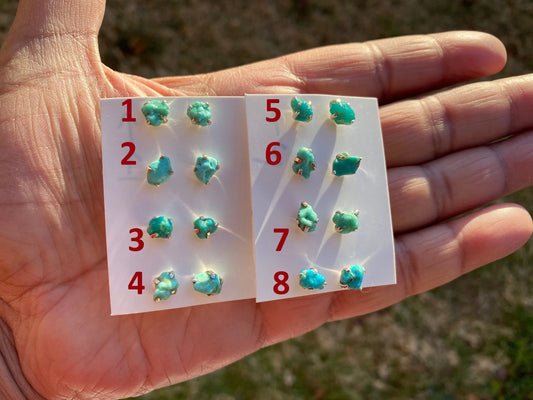 Tiny Rough Natural Turquoise Stud  Earrings, Sterling Silver, Blue Stone Earring, Turquoise Jewelry, Prong Stud Earring, December Birthstone