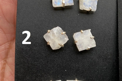 Tiny Rough Rainbow Moonstone Stud Earrings, Sterling Silver Earrings, Prong Stud Earring, Moonstone Earrings, Crystal Studs, June Birthstone
