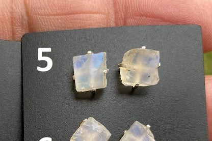 Tiny Rough Rainbow Moonstone Stud Earrings, Sterling Silver Earrings, Prong Stud Earring, Moonstone Earrings, Crystal Studs, June Birthstone