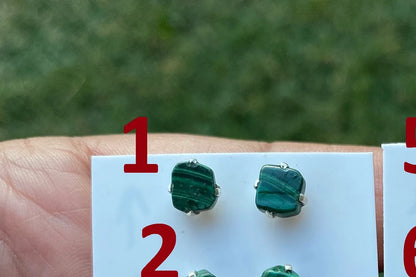Tiny Sterling Silver Stud Earrings, Raw Natural Chip Malachite Gemstone, Tiny Malachite Earrings, Malachite Jewelry, Heart Chakra Stone,