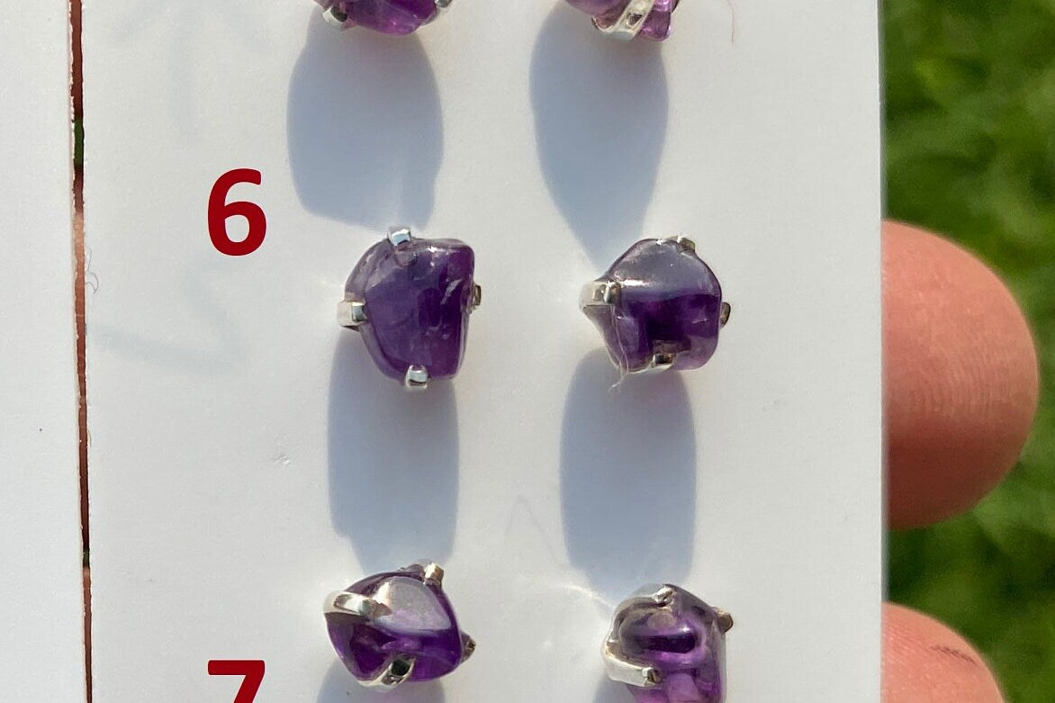 Tiny Raw Amethyst Sterling Silver Earring, Raw Prong Set Stud Earrings, Amethyst Stud Earring, February Birthstone, Small Gemstone Earrings