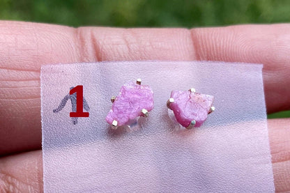 Tiny Raw Ruby Gemstone Stud Earrings, 92.5 Sterling Silver Earrings, July Birthstone, Prong Stud for Girls, Rough Healing Crystal Earrings