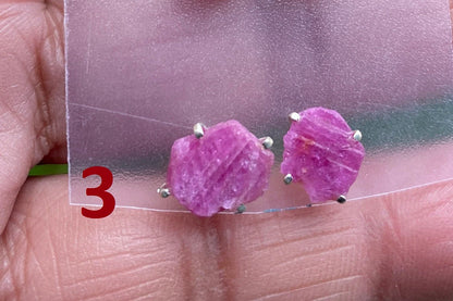 Tiny Raw Ruby Gemstone Stud Earrings, 92.5 Sterling Silver Earrings, July Birthstone, Prong Stud for Girls, Rough Healing Crystal Earrings