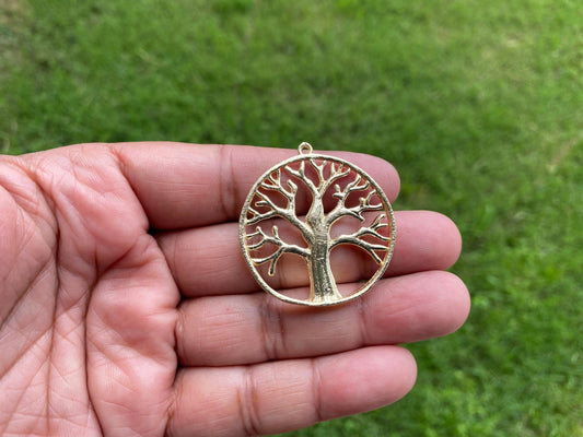 Tree of Life Circle Pendant with One Ring, 41 X 38mm, Brushed Gold Overlay Over Copper. Large Earrings Components,
