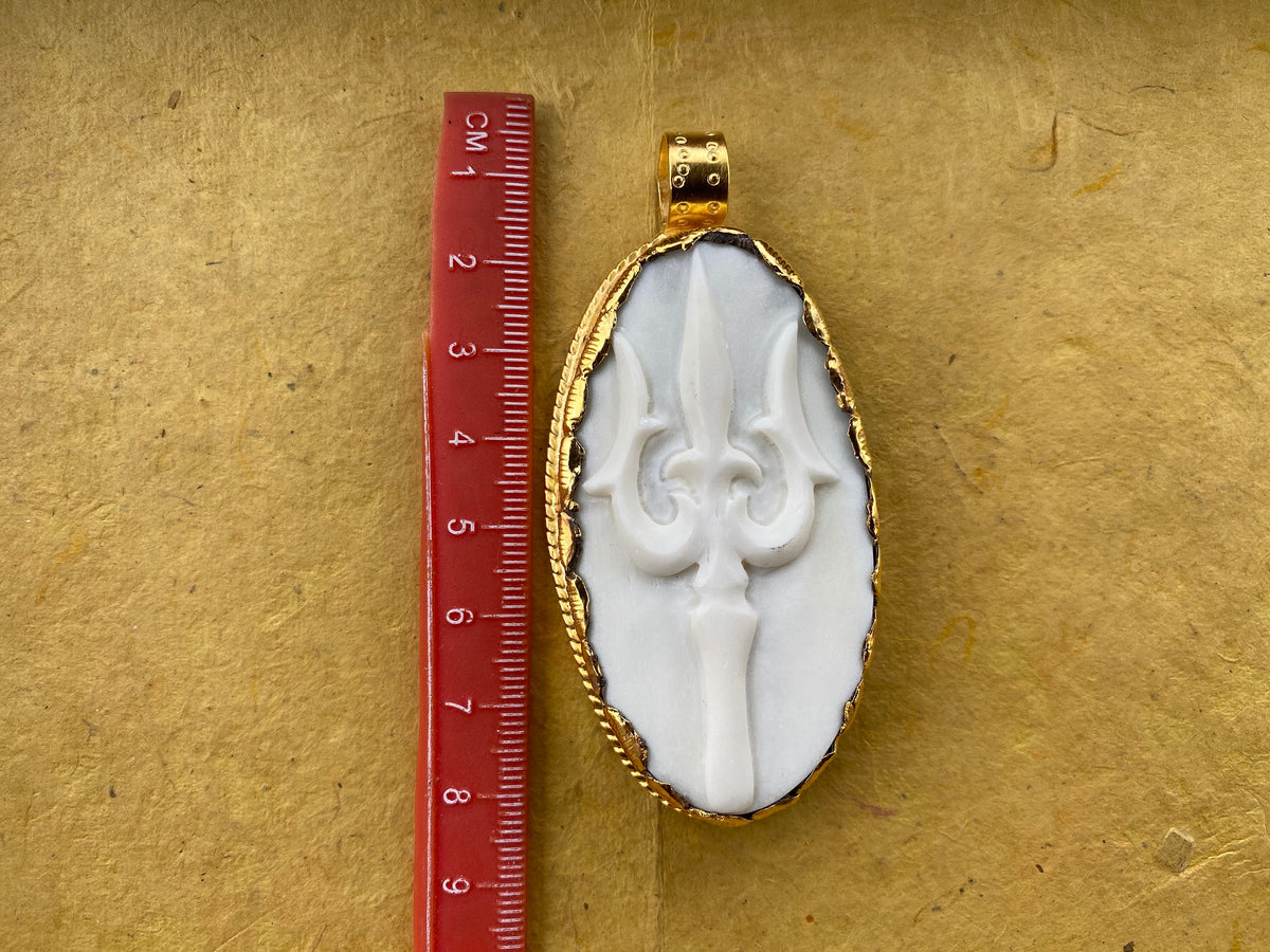 Trisula 18k Matte Gold High Quality Overlay Non Tarnish, Trident Bone Pendant, Shiva's Weapon, Universal Symbol, Spiritual Hindu Amulet