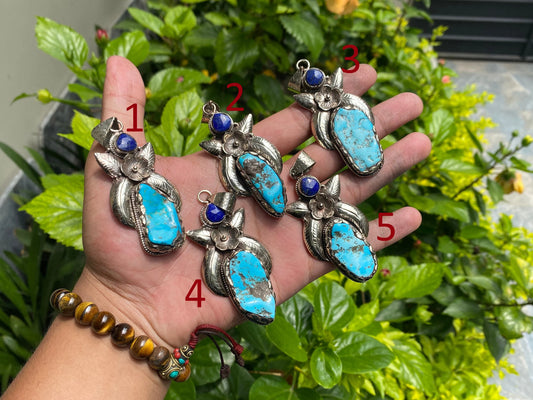 Turquoise Elegance: Unique Turquoise Pendant for Daily wear adorned with Lapis and Tibetan Silver, Trendy Turquoise Pendant , Perfect Gift.