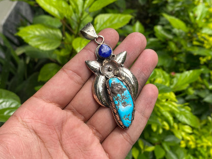 Turquoise Elegance: Unique Turquoise Pendant for Daily wear adorned with Lapis and Tibetan Silver, Trendy Turquoise Pendant , Perfect Gift.