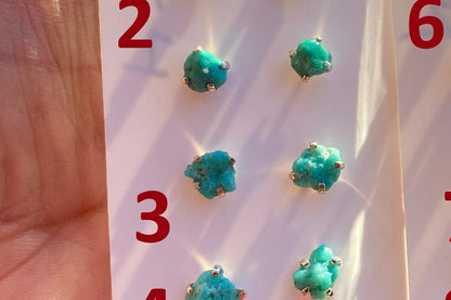 Tiny Rough Natural Turquoise Stud  Earrings, Sterling Silver, Blue Stone Earring, Turquoise Jewelry, Prong Stud Earring, December Birthstone