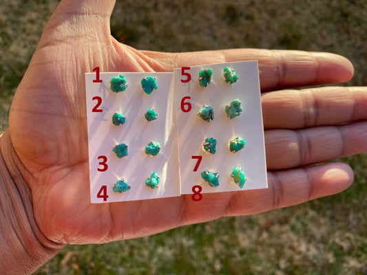 Tiny Rough Natural Turquoise Stud  Earrings, Sterling Silver, Blue Stone Earring, Turquoise Jewelry, Prong Stud Earring, December Birthstone