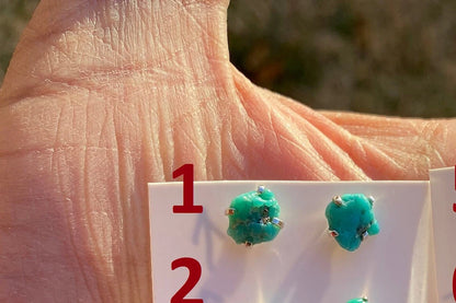 Tiny Rough Natural Turquoise Stud  Earrings, Sterling Silver, Blue Stone Earring, Turquoise Jewelry, Prong Stud Earring, December Birthstone