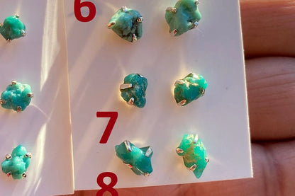 Tiny Rough Natural Turquoise Stud  Earrings, Sterling Silver, Blue Stone Earring, Turquoise Jewelry, Prong Stud Earring, December Birthstone