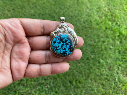 Turquoise Natural Stone Tibetan Silver Pendant, Native American Style, Ethnic Tibetan Jewelry, Energy Stone, Birthstone, For Men or Women