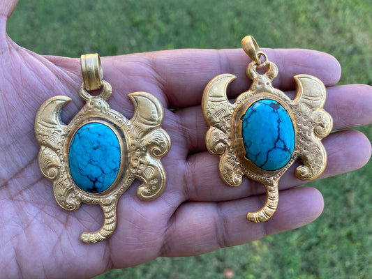 Turquoise Scorpion Pendant, 18K Brushed Gold Overlay with Anti Tarnish, Himalayan Handmade Jewelry From Nepal, Ethnic Pendant for Necklace
