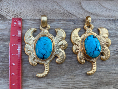 Turquoise Scorpion Pendant, 18K Brushed Gold Overlay with Anti Tarnish, Himalayan Handmade Jewelry From Nepal, Ethnic Pendant for Necklace