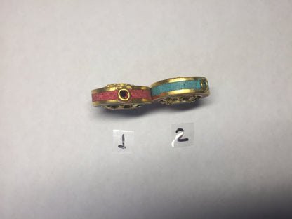 Nepal Beads, High Quality 18k Brushed Gold Overlay with Anti Tarnish,Turquoise with Coral Inlay Necklace Bead,Himalayan Handmade Ethnic Bead