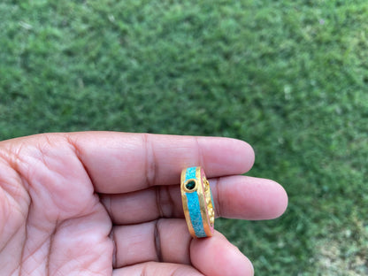 Nepal Beads, High Quality 18k Brushed Gold Overlay with Anti Tarnish,Turquoise with Coral Inlay Necklace Bead,Himalayan Handmade Ethnic Bead