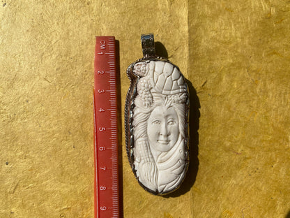 Turtle with Lady Face Carved Buffalo Bone Tibetan Silver Pendant, Men or Women's Jewelry, Tribe Jewelry, Himalayan Jewelry, For Animal Lover