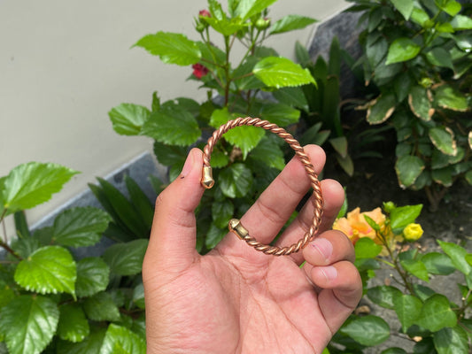 Twisted Copper Bracelet with Brass Cap, Healing Bracelet, Bracelet for Daily Wear, Meditation, Gift and Positivity, Unisex Bracelet.