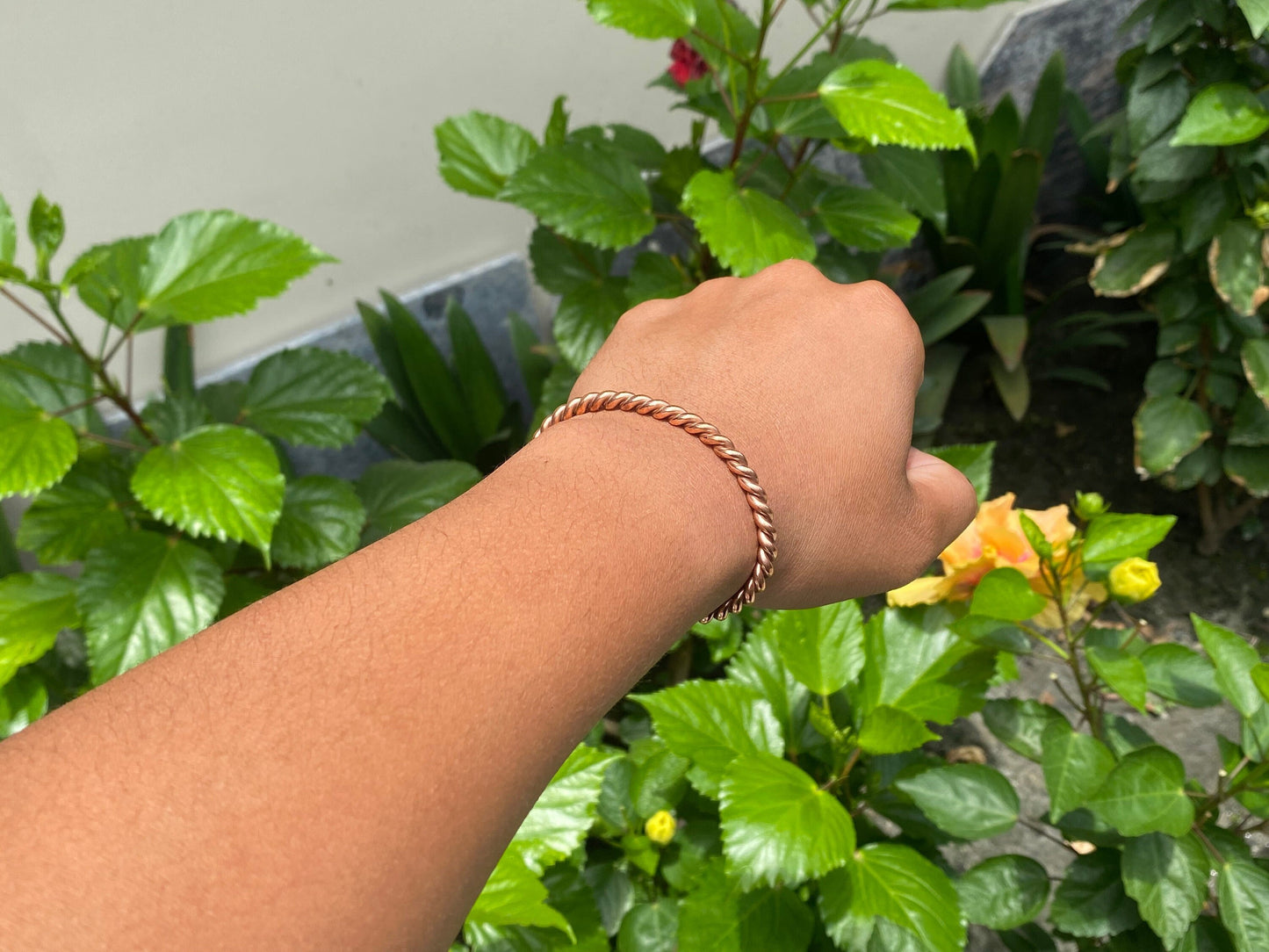 Twisted Copper Bracelet with Brass Cap, Healing Bracelet, Bracelet for Daily Wear, Meditation, Gift and Positivity, Unisex Bracelet.