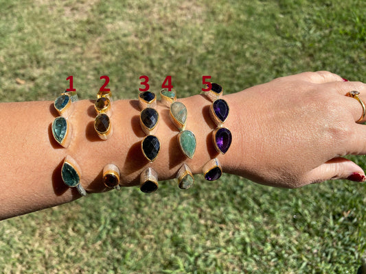Two Tone Adjustable Gemstone Bracelet, Brushed Silver with Gold Overlay, , Custom Fit Bracelet, Two Tone Jewelry, Statement Jewelry