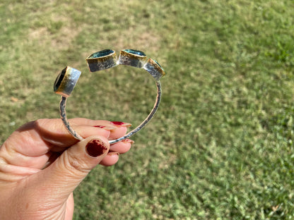 Two Tone Adjustable Gemstone Bracelet, Brushed Silver with Gold Overlay, , Custom Fit Bracelet, Two Tone Jewelry, Statement Jewelry