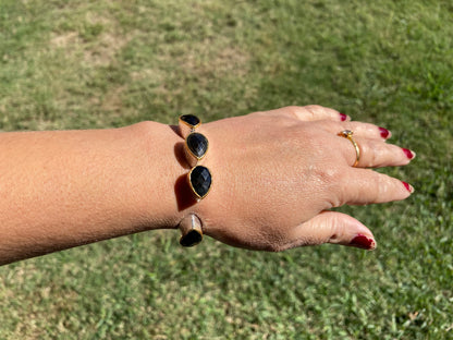 Two Tone Adjustable Gemstone Bracelet, Brushed Silver with Gold Overlay, , Custom Fit Bracelet, Two Tone Jewelry, Statement Jewelry