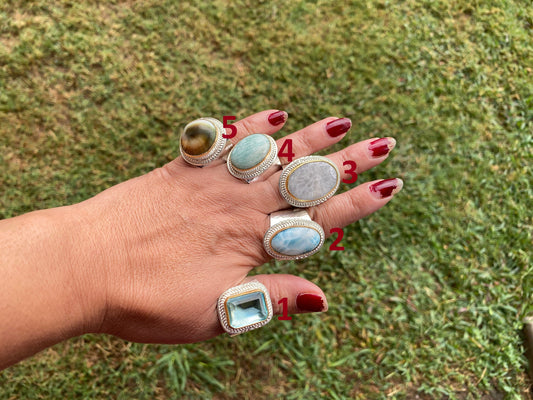 Two Tone Adjustable Gemstone Ring, Gold & Silver Overlay Ring, Statement Ring, Women's Ring, Birthday Gift, One of a Kind Jewelry