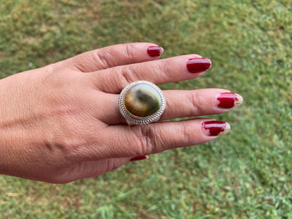Two Tone Adjustable Gemstone Ring, Gold & Silver Overlay Ring, Statement Ring, Women's Ring, Birthday Gift, One of a Kind Jewelry