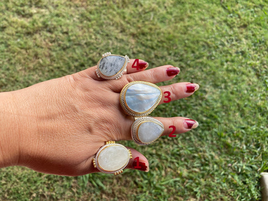 Two Tone Adjustable Moonstone or Shell Ring, Gold with Silver Overlay, Luxury Jewelry, Modern Design, Fashion Ring, Contemporary Jewelry