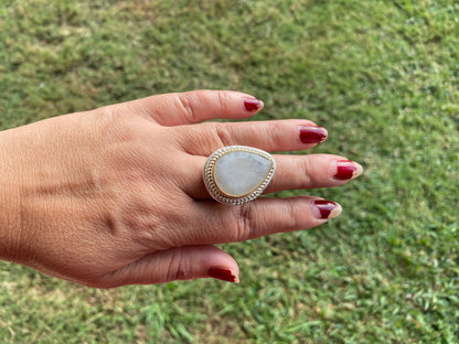 Two Tone Adjustable Moonstone or Shell Ring, Gold with Silver Overlay, Luxury Jewelry, Modern Design, Fashion Ring, Contemporary Jewelry