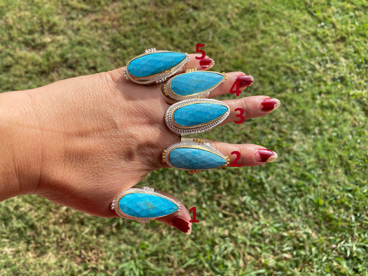 Two Tone Adjustable Turquoise Ring, Gold with Silver Overlay, Fashion Ring, Unique Jewelry, Gemstone Ring, Elegant jewelry, Luxury Jewelry
