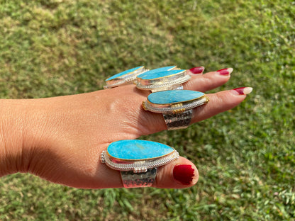Two Tone Adjustable Turquoise Ring, Gold with Silver Overlay, Fashion Ring, Unique Jewelry, Gemstone Ring, Elegant jewelry, Luxury Jewelry