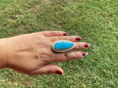 Two Tone Adjustable Turquoise Ring, Gold with Silver Overlay, Fashion Ring, Unique Jewelry, Gemstone Ring, Elegant jewelry, Luxury Jewelry